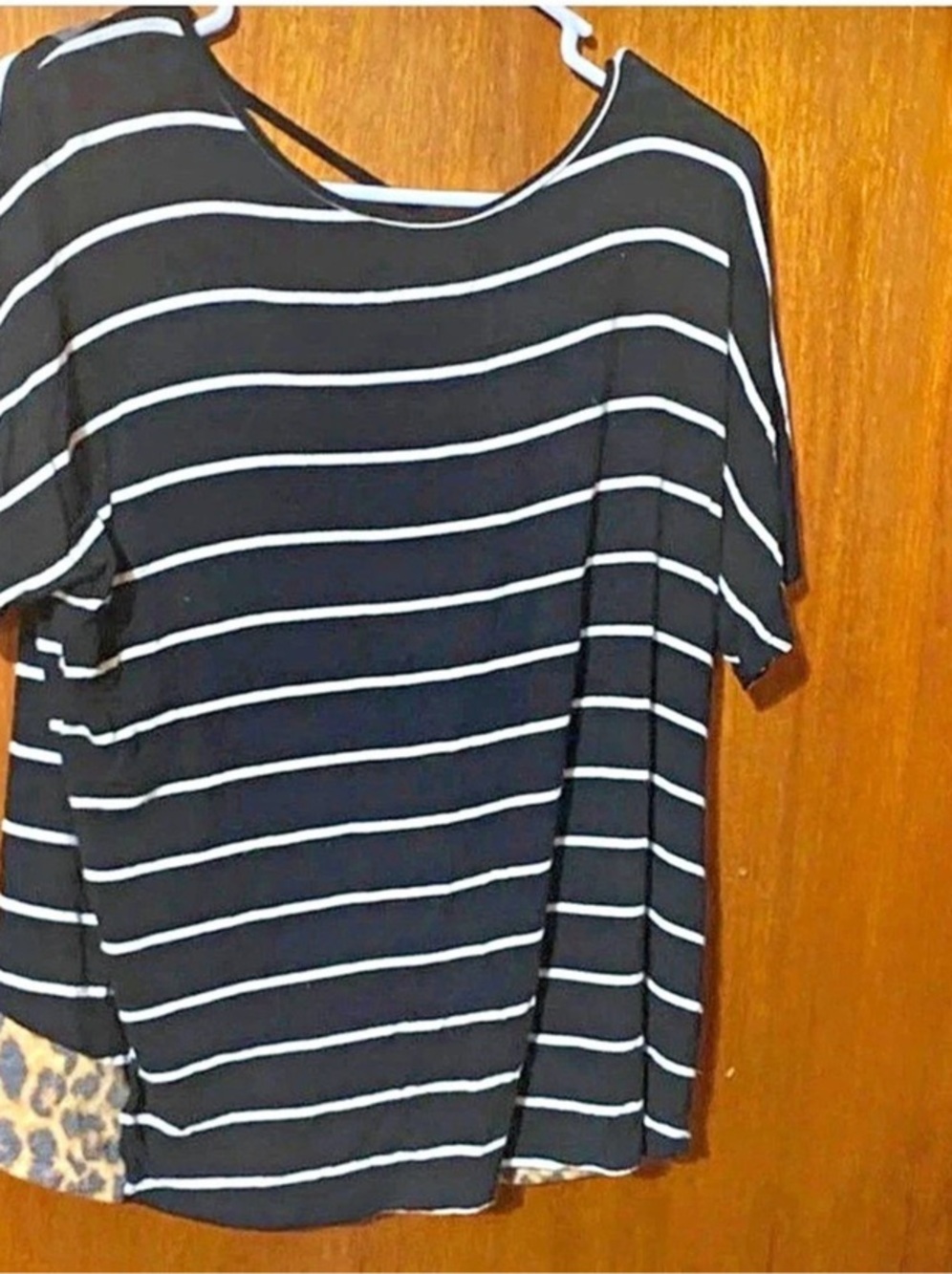 daytrip Striped Leopard Print Top in Black & Brown Size Large Like